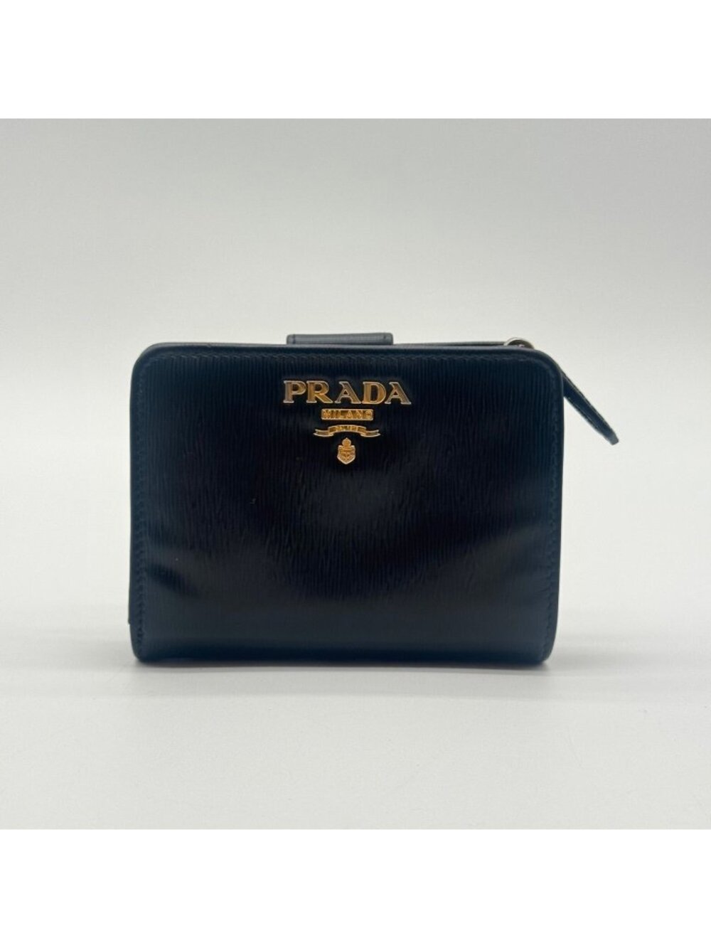 Prada Wallet Bifold Black L-shaped Zipper Leather